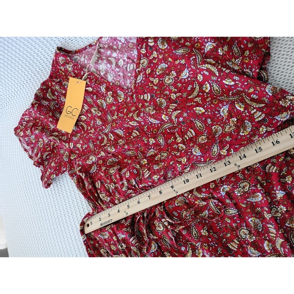 NWT Grecerelle Red Paisley Floral Maxi Dress V-Neck Short Sleeve Elastic Waist M - Picture 9 of 13